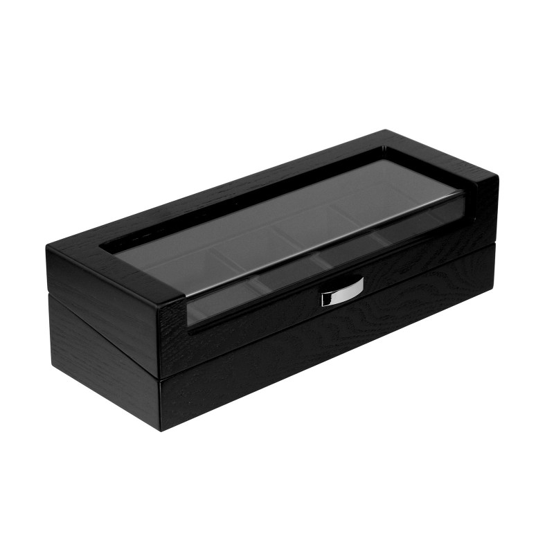 Klockbox / klocklåda i matt svart trä, för 5 klockor