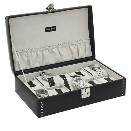 Friedrich klockbox av äkta svart läder för 10 klockor