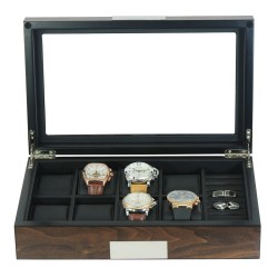 LINDENÆS klocklåda / klockbox i äkta valnöt trä för 8 klockor och smycken