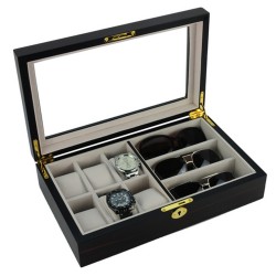 Klockbox / glasöganbox av ebenholts för 6 klockor och 3 glasögon