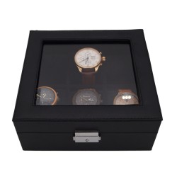 LINDENÆS klockbox / klocklåda för 6 klockor - svart cross grain läder