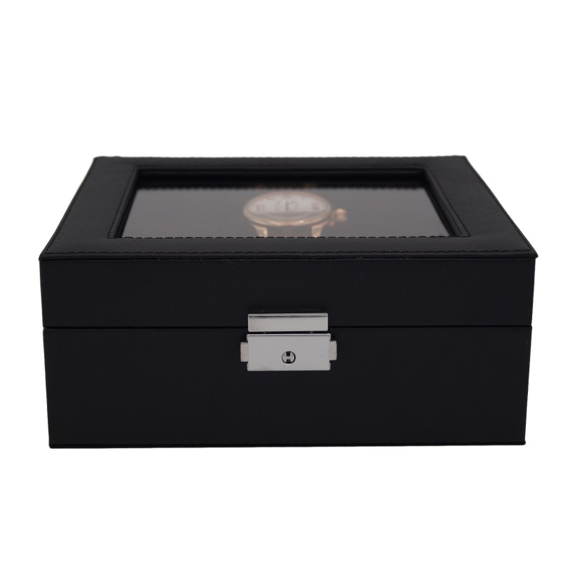 LINDENÆS klockbox / klocklåda för 6 klockor - svart cross grain läder