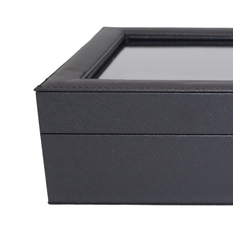 LINDENÆS klockbox / klocklåda för 6 klockor - svart cross grain läder