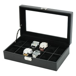 Klockbox / klocklåda för 12 klockor - svart kolfiber look