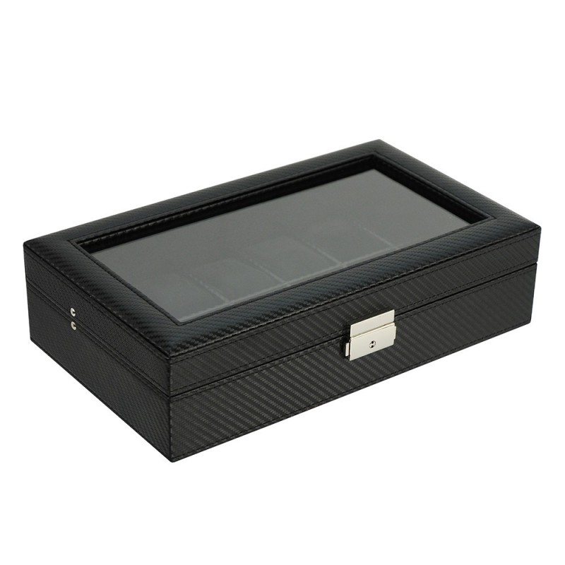 Klockbox / klocklåda för 12 klockor - svart kolfiber look