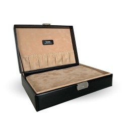 SACHER lyx klocklåda / klockbox i äkta svart läder förvar 12 klockor