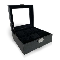 LINDENÆS klockbox / klocklåda för 6 klockor - svart cross grain läder