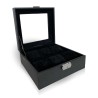 LINDENÆS klockbox / klocklåda för 6 klockor - svart cross grain läder