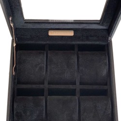 LINDENÆS klockbox / klocklåda för 6 klockor - svart cross grain läder