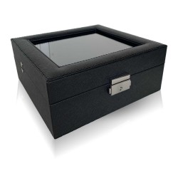 LINDENÆS klockbox / klocklåda för 6 klockor - svart cross grain läder