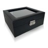 LINDENÆS klockbox / klocklåda för 6 klockor - svart cross grain läder