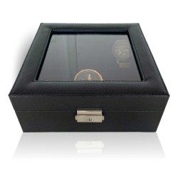 LINDENÆS klockbox / klocklåda för 6 klockor - svart cross grain läder