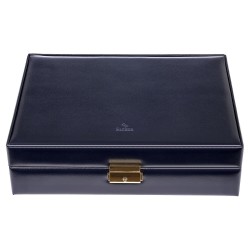 SACHER lyx klocklåda / klockbox i äkta blå läder - förvar 10 klockor