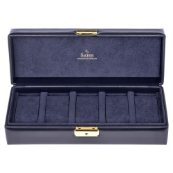 SACHER lyx klocklåda / klockbox i äkta svart läder - förvar 5 klockor