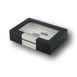 LINDENÆS manschettknapp box / smyckeskrin i äkta svart träfaner