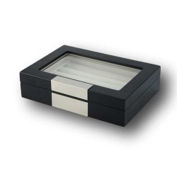 LINDENÆS manschettknapp box / smyckeskrin i äkta svart träfaner