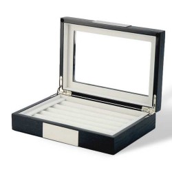 LINDENÆS manschettknapp box / smyckeskrin i äkta svart träfaner