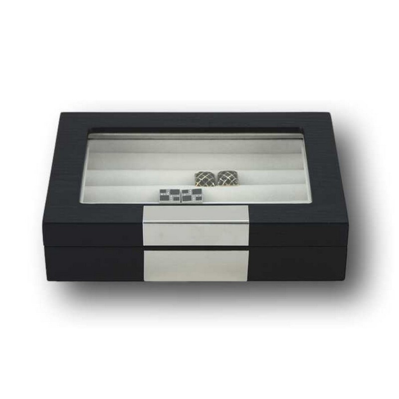 LINDENÆS manschettknapp box / smyckeskrin i äkta svart träfaner