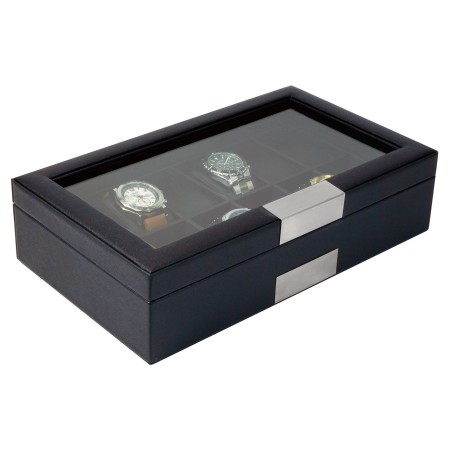 Klockbox / klocklåda i svart Saffiano mönstrat konstläder för12 klockor Klockbox / klocklåda i svart Saffiano mönstrat konstläder för12 klockor