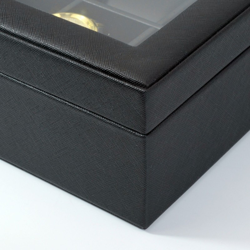 Klockbox / klocklåda i svart Saffiano mönstrat konstläder för12 klockor