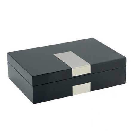 Klocklåda / klockbox för 8 klockor, svart med metall dekoration