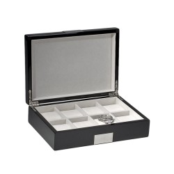 Klocklåda / klockbox för 8 klockor, svart med metall dekoration