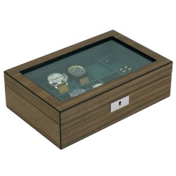 LINDENÆS klocklåda / klockbox i äkta valnöt trä för 8 klockor och manschettknappar