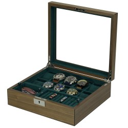 LINDENÆS klocklåda / klockbox i äkta valnöt trä för 10 klockor och smycken