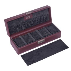 SACHER lyx klocklåda / klockbox i äkta bordeaux läder - förvar 5 klockor