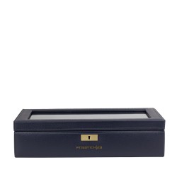 Friedrich Dynasty lyx klocklåda / klockbox i äkta blå läder - förvar 8 klockor