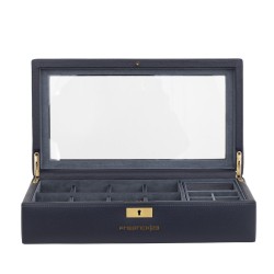 Friedrich Dynasty lyx klocklåda / klockbox i äkta blå läder - förvar 8 klockor