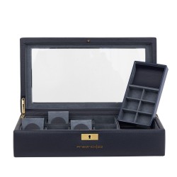 Friedrich Dynasty lyx klocklåda / klockbox i äkta blå läder - förvar 8 klockor
