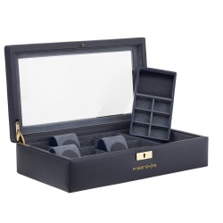 Friedrich Dynasty lyx klocklåda / klockbox i äkta blå läder - förvar 8 klockor