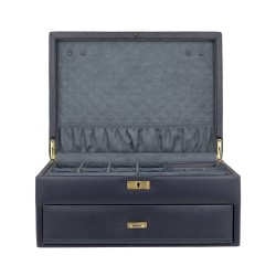 Friedrich Dynasty lyx klocklåda / klockbox i äkta blå läder - förvar 20 klockor