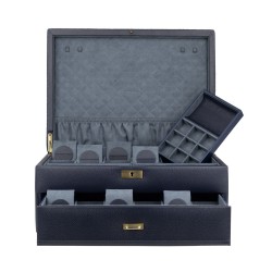 Friedrich Dynasty lyx klocklåda / klockbox i äkta blå läder - förvar 20 klockor