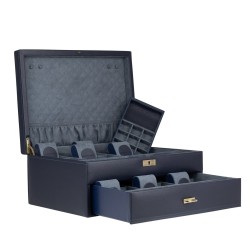 Friedrich Dynasty lyx klocklåda / klockbox i äkta blå läder - förvar 20 klockor