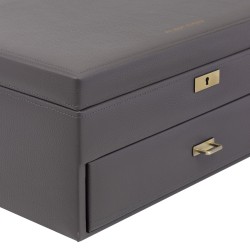 Friedrich Dynasty lyx klocklåda / klockbox i äkta grå läder - förvar 20 klockor