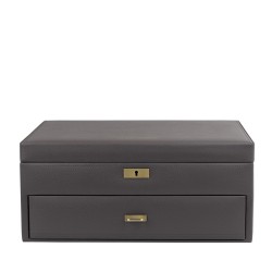 Friedrich Dynasty lyx klocklåda / klockbox i äkta grå läder - förvar 20 klockor