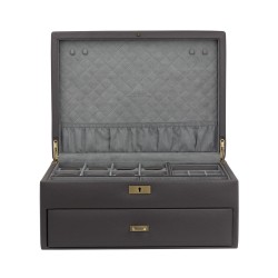 Friedrich Dynasty lyx klocklåda / klockbox i äkta grå läder - förvar 20 klockor
