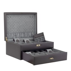 Friedrich Dynasty lyx klocklåda / klockbox i äkta grå läder - förvar 20 klockor