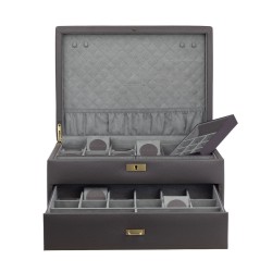 Friedrich Dynasty lyx klocklåda / klockbox i äkta grå läder - förvar 20 klockor