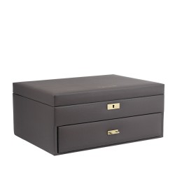 Friedrich Dynasty lyx klocklåda / klockbox i äkta grå läder - förvar 20 klockor