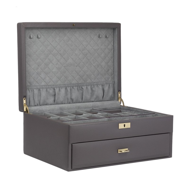 Friedrich Dynasty lyx klocklåda / klockbox i äkta grå läder - förvar 20 klockor