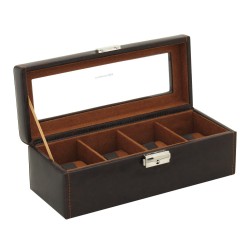 Klocklåda / klockbox av rustik brun läder - förvaring av 4 klockor