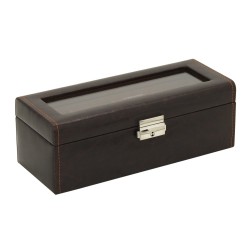 Klocklåda / klockbox av rustik brun läder - förvaring av 4 klockor