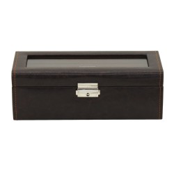Klocklåda / klockbox av rustik brun läder - förvaring av 4 klockor