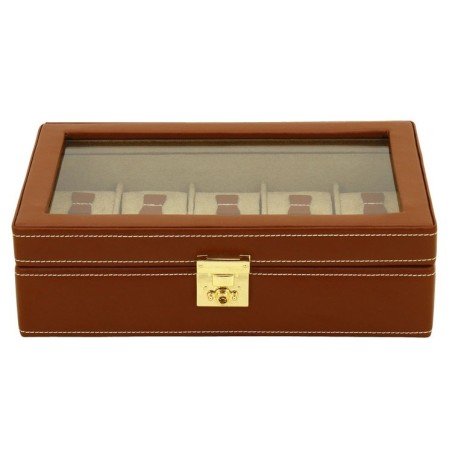 Friedrich klockbox / klocklåda för 10 klockor av äkta brun läder