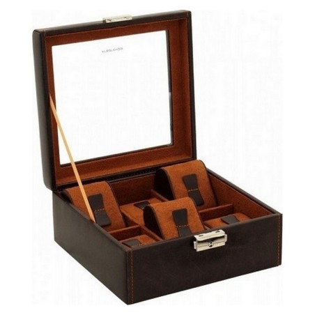 Klocklåda / klockbox av rustik brun läder - förvaring av 6 klockor