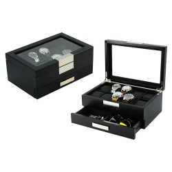 Klocklåda / klockbox för 10 klockor i matt svart träfaner med låda