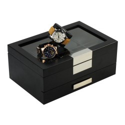 Klocklåda / klockbox för 10 klockor i matt svart träfaner med låda